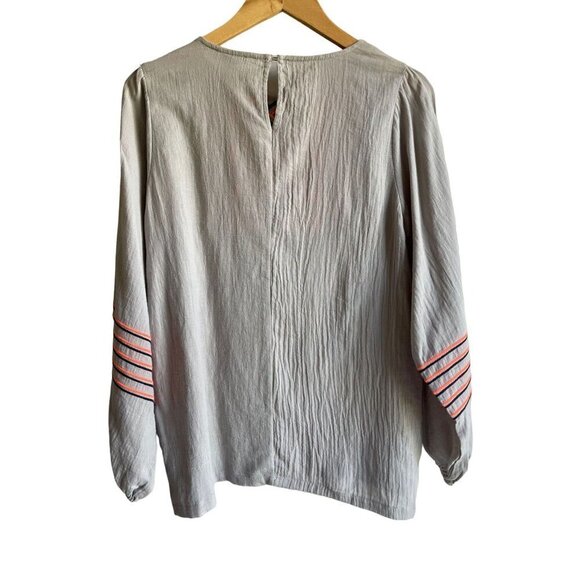 Hayden Size Medium 100% Cotton Gray Embroidered Bohemian Tassel Peasant Top - Picture 5 of 9